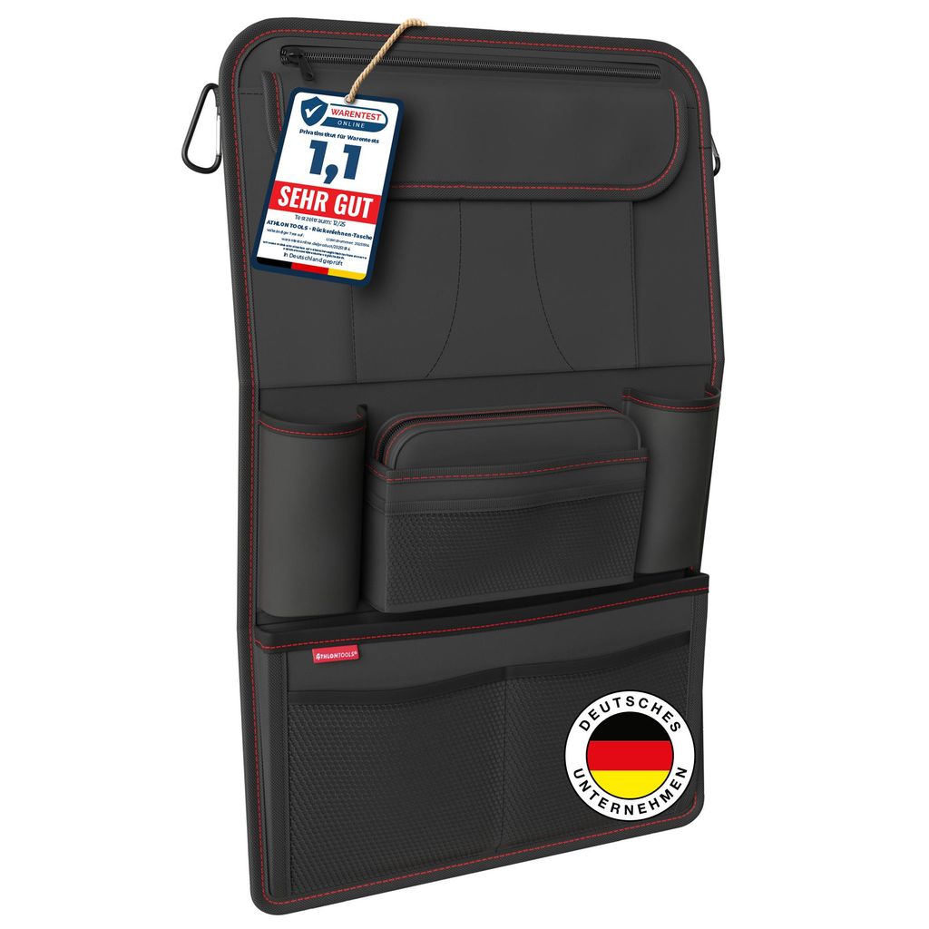 ATHLON TOOLS Autositz-Organizer mit integriertem Tablet-Halter - Verstärkte Rückwand - Lebensmittelecht - mit Extra Federtasche - für Business u...