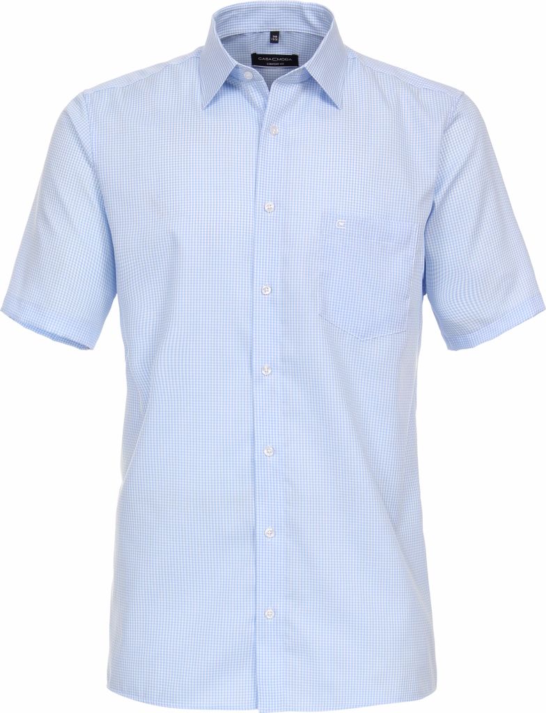 CASAMODA Herren Businesshemd Kurzarm Kent Comfort-Fit Hellblau kariert 44