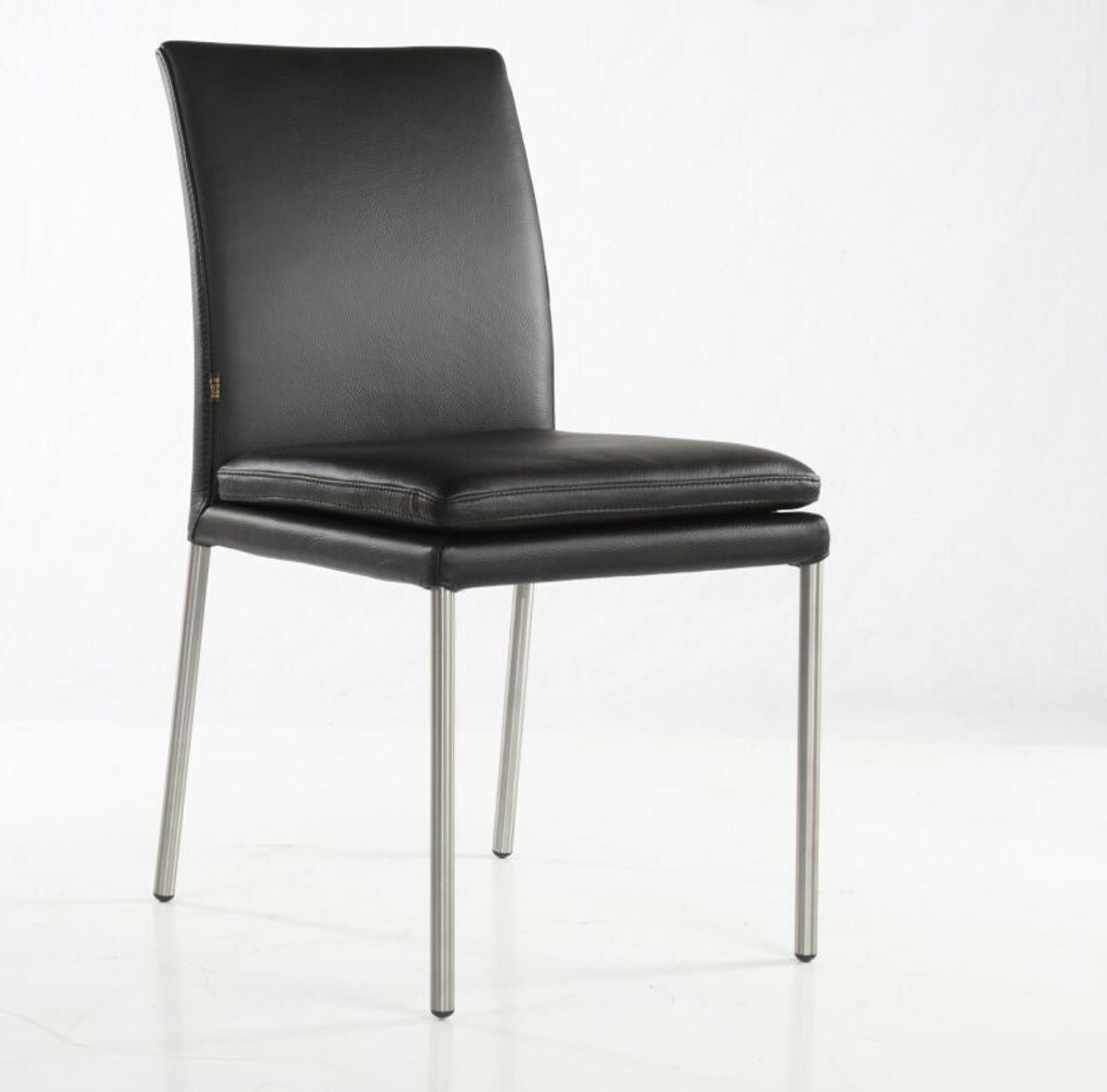 SIX Echtleder Esszimmerstuhl – Ricco Schwarz mit Edelstahlrahmen – Design ideal für Esszimmer, Küche & Wohnzimmer – Fertig montiert, bis 15...