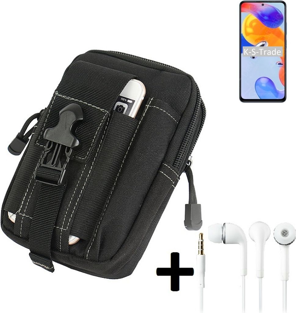 K-S-Trade Gürteltache + Kopfhörer kompatibel mit Xiaomi Redmi Note 11 Pro 5G Global Gürtel Tasche Holster Schutz Hülle Handy Hülle schwarz inkl.