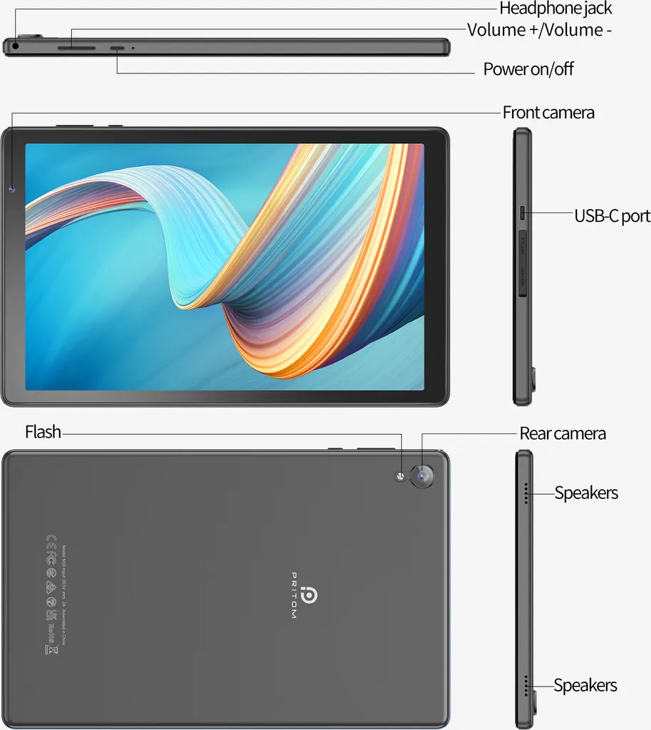 PRITOM Tablette 10 pouces Android 12 avec 32Go ROM et Coque Grise - 3