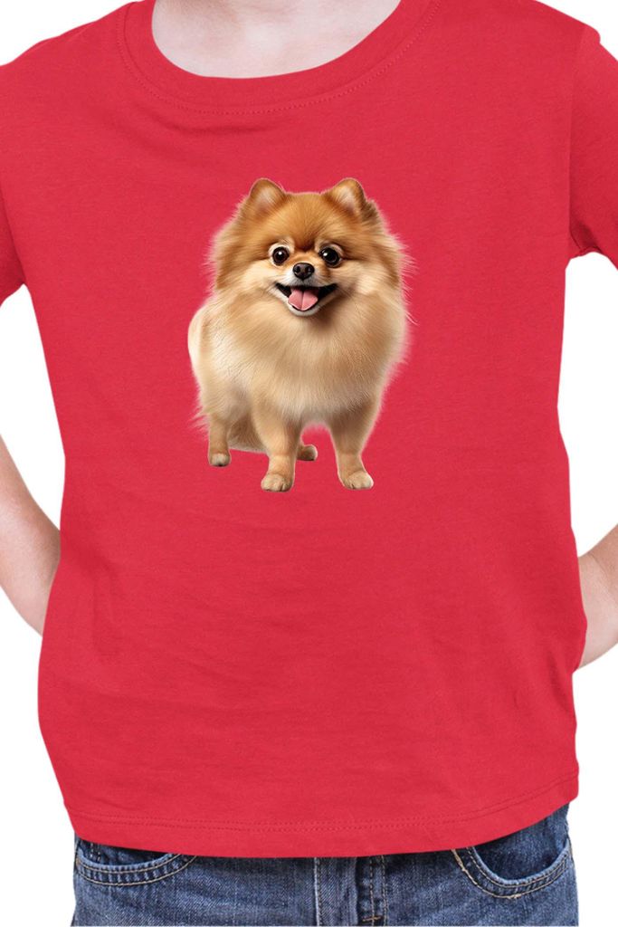 Kinder T-Shirt Dogs Breeds Pomeranian Dog Breed 005, 9-11 Jahr - 140 / Rot