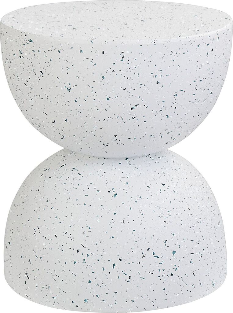 BELIANI Beistelltisch Weiß Leichtbeton und Glasfaser Rund 40 cm Terrazzo Optik Sanduhrform Modern Outdoor Couchtisch Wohnzimmer Ausstattung M...