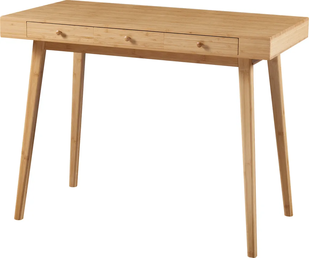 Petit bureau en bois de bambou naturel avec 3 tiroirs de rangement chic