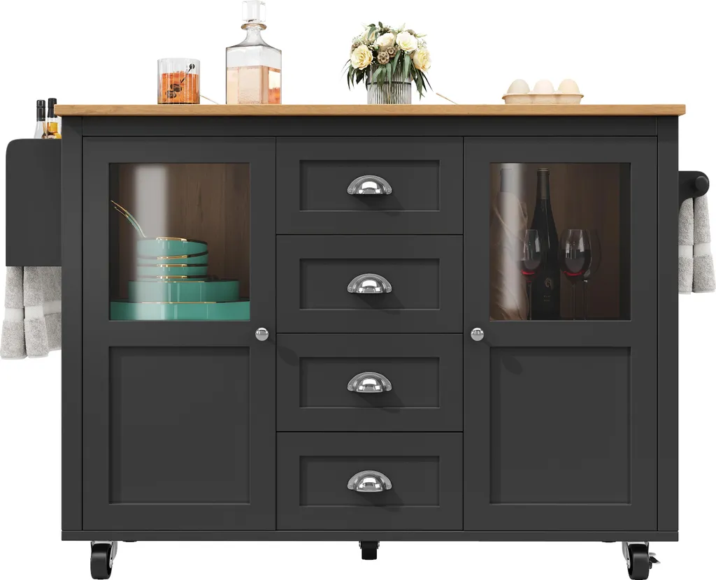 Îlot de Cuisine à Roulettes 120x73x93 cm Blanc et Noir avec Tiroirs