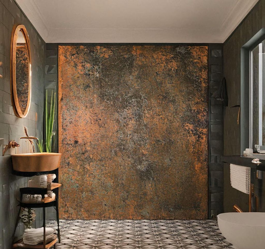 CopperAndCraft Kupfer Wandpaneel Patina 100x120 cm, Handgefertigte Metall Küchenrückwand, Badezimmer Wanddeko, Design Wandkunst, EU Herstellung
