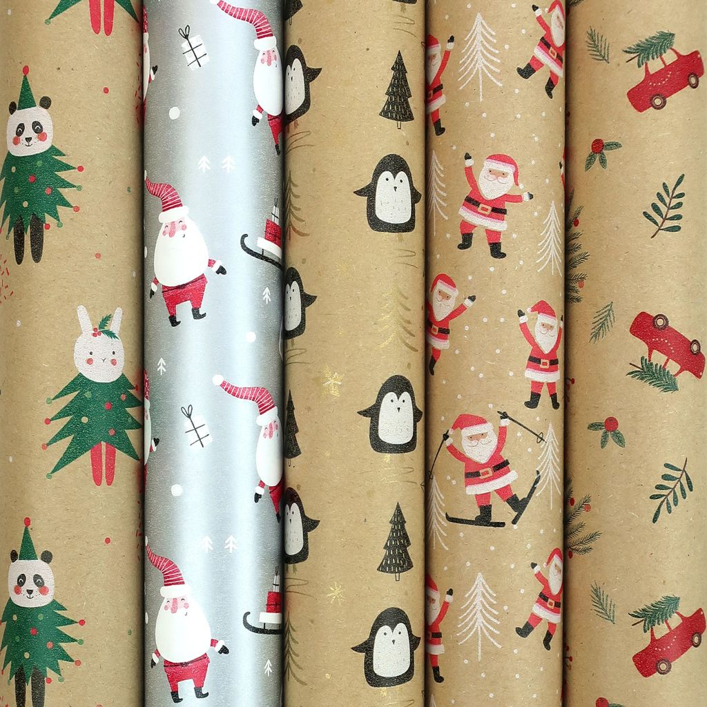 Santas Wonderland Geschenkpapier – Kraftpapier Weihnachtspapier Geschenkpapier für Weihnachten – 200 x 70 cm – 5 Rollen