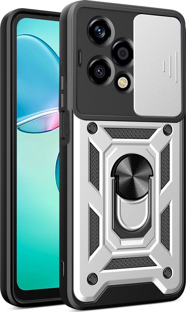 Hülle für Honor 200 Lite Magnetische Ring Ständer Halter Dia Kameraschutz TPU Bumper Silikon Schutzhülle Silber