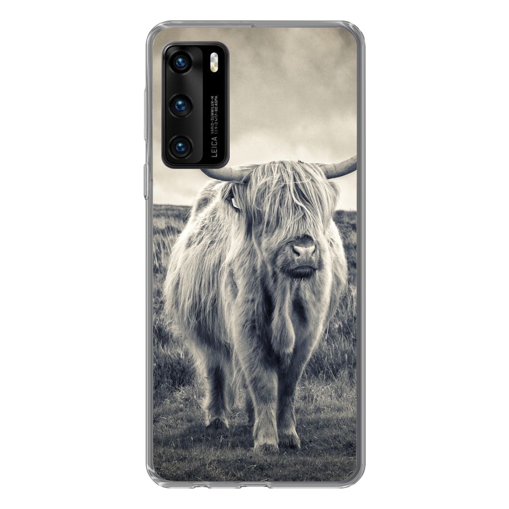 MuchoWow Handyhülle Schutzhülle Hülle für Huawei P40 Schottischer Hochländer - Tiere - Wolken - Kuh - Natur Silikon Softcase Handy Hülle - ...