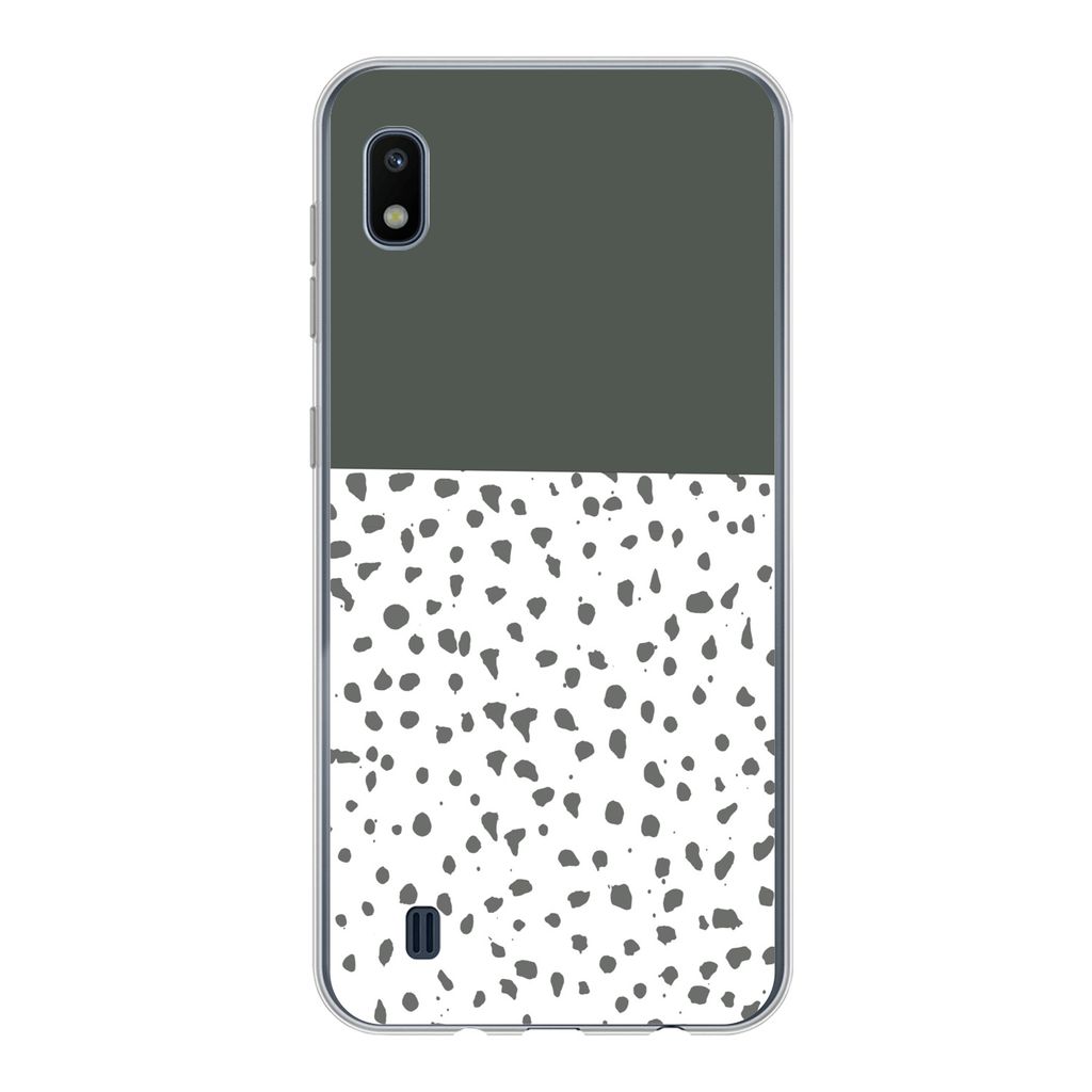 MuchoWow Handyhülle Schutzhülle Hülle für Samsung Galaxy A10 Polka dots - Grau - Weiß Silikon Softcase Handy Hülle - Schutzhülle