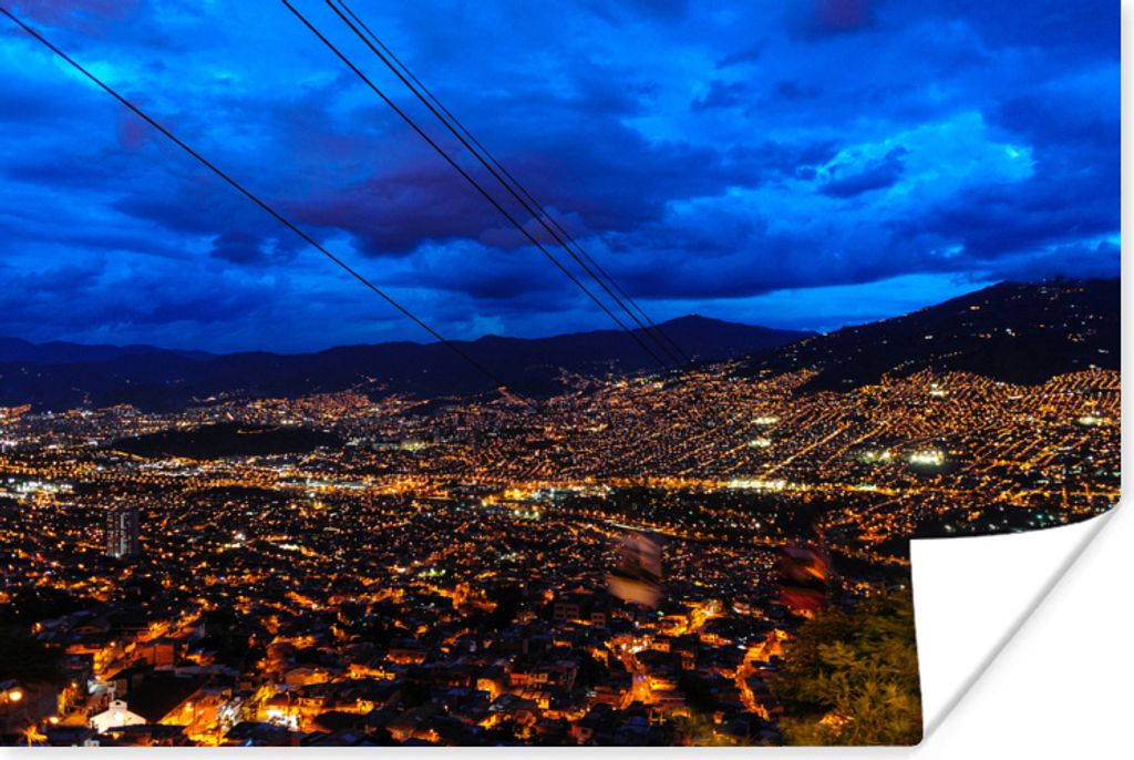 MuchoWow Poster Blick von der Seilbahnstation über Medellin bei blauem Himmel 30x20 cm - Plakate - Print