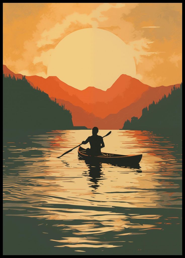 Plakat 64x90cm Rudern bei Dämmerung