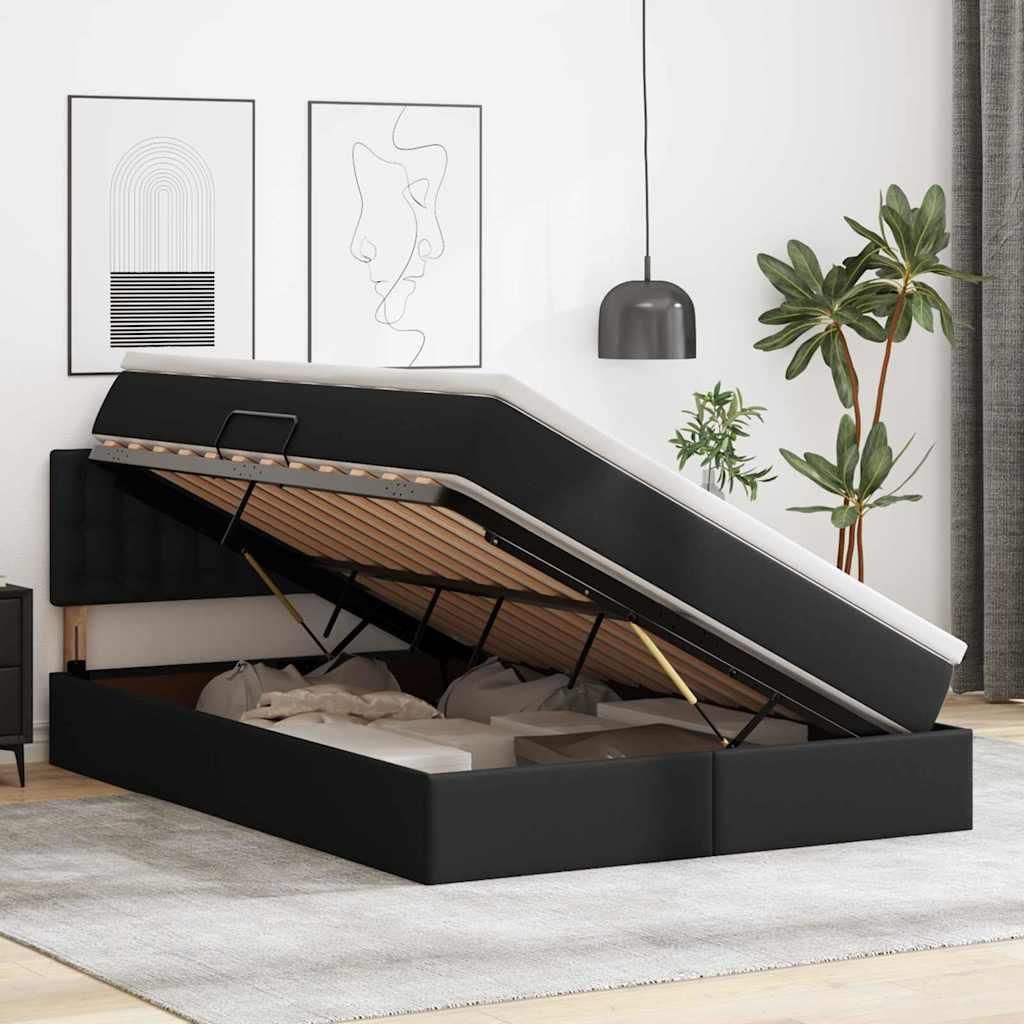 “2026 Modern“ Bett mit Stauraum und LED Schwarz 140 x 190cm Kunstleder - Designermöbel 725405 - Klassische BettenJugendbett Tagesbett