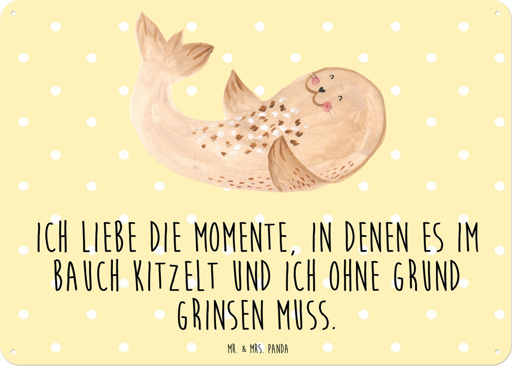 Mr. & Mrs. Panda tafel Robbe Liegen DIN A3 - Gelb Pastell - Geschenk, Seehund, Lustige Sprüche, Schild, Türschild, Blechschild, Retro, Ostsee, St...