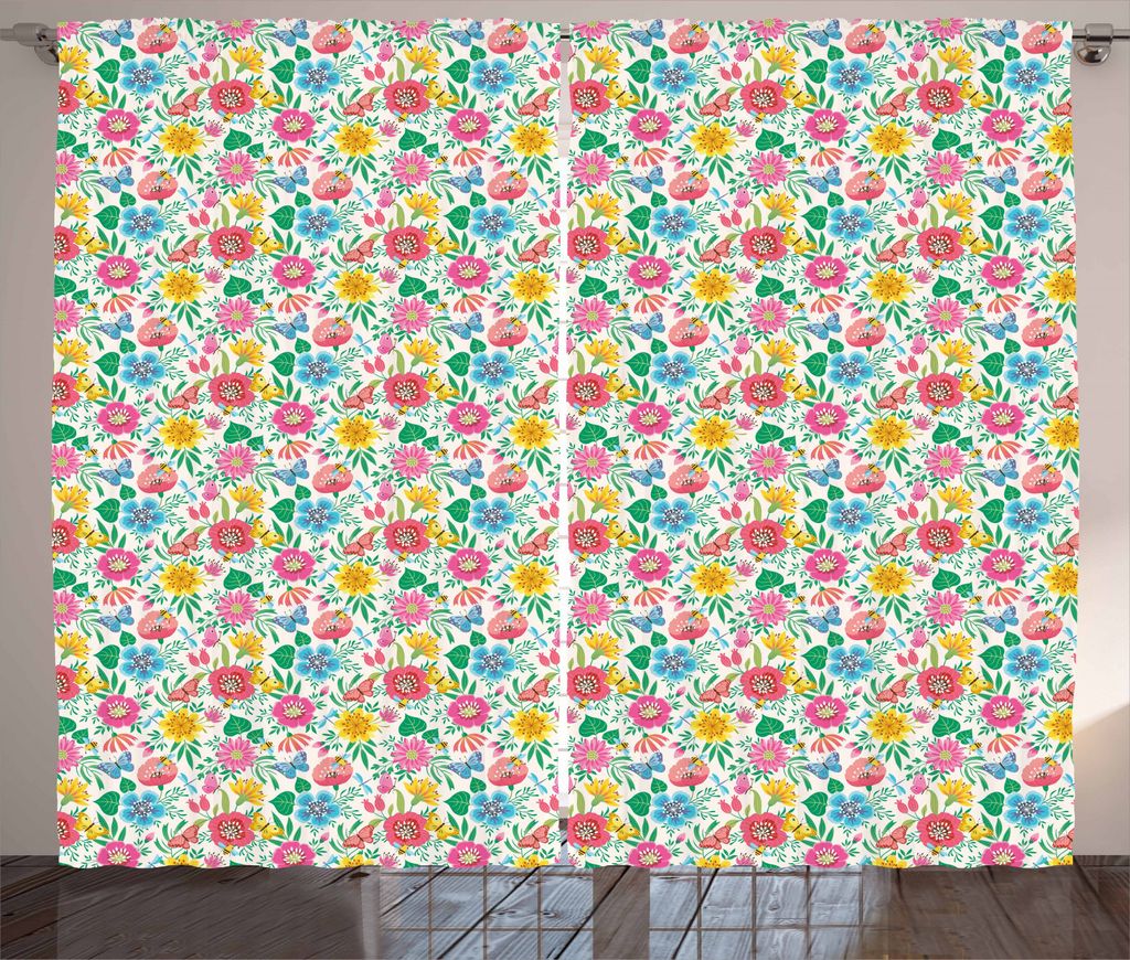 ABAKUHAUS Garten-Kunst Rustikaler Vorhang, Schmetterlinge und Bienen, Wohnzimmer Universalband Gardinen mit Schlaufen und Haken, 280 x 245 cm, Mehr...