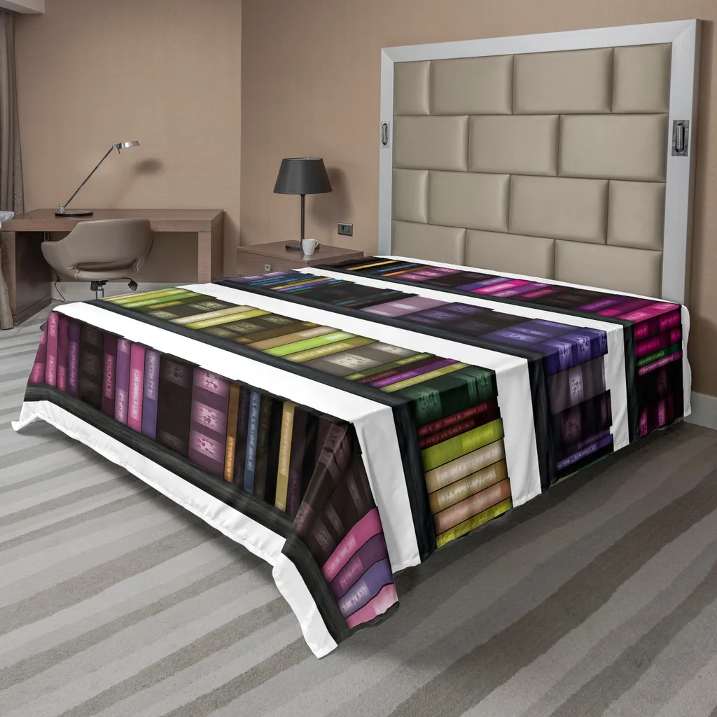 Drap plat décoratif imprimé bibliothèque 260x228 cm en tissu soyeux