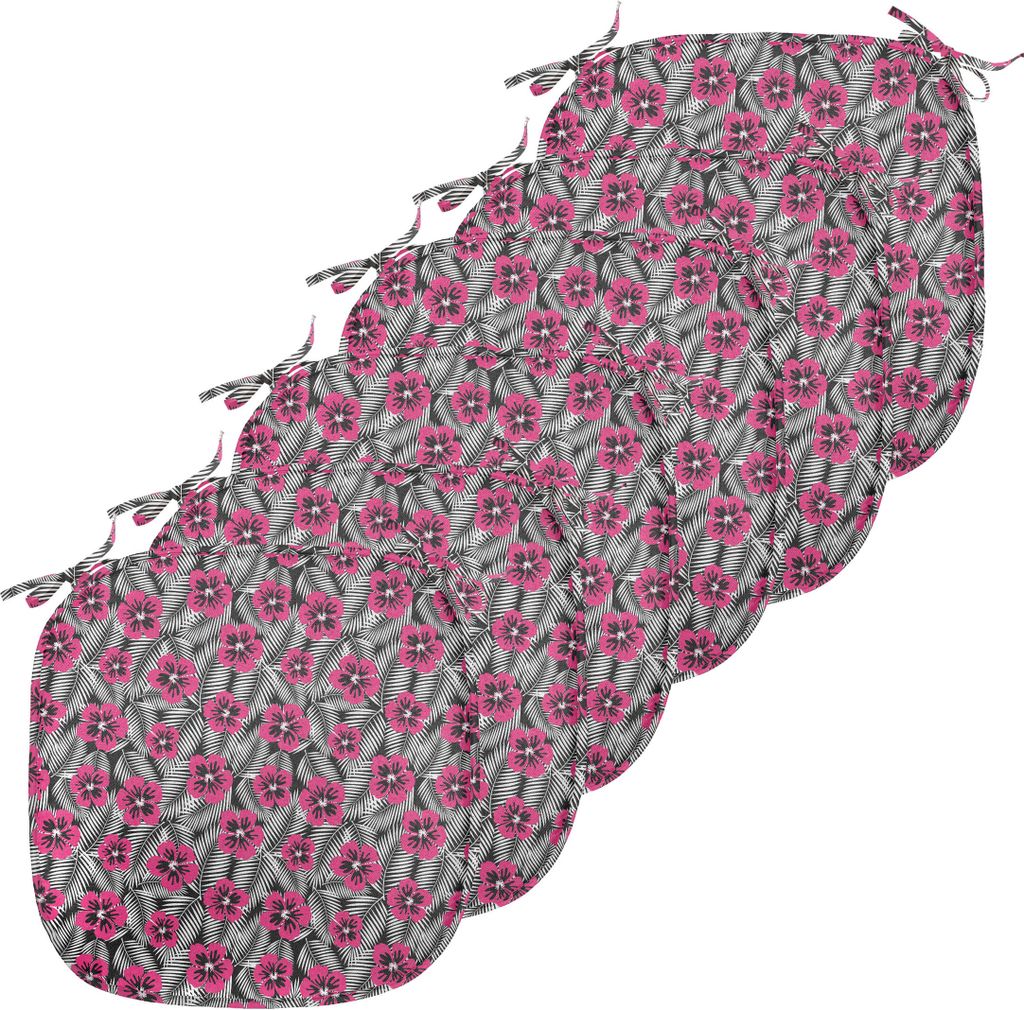 ABAKUHAUS Luau Polster für Esszimmerstühle, Rosa Hibiscus Modernes Blatt, Dekoratives wasserfestes Kissen mit Riemen für Küchensitze, 40 cm x 4...