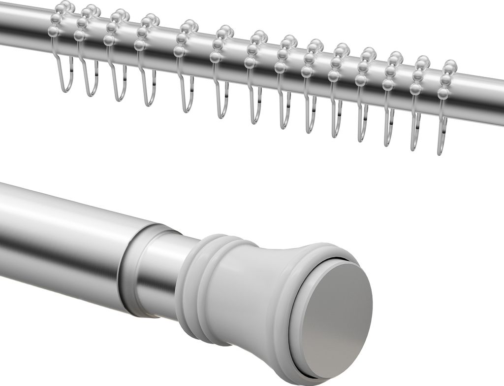 Heilmetz Duschstange Duschvorhangstange Teleskopstange 110-160cm, mit 12 Duschvorhangringe, Chrome Edelstahl Duschvorhang Duschstange