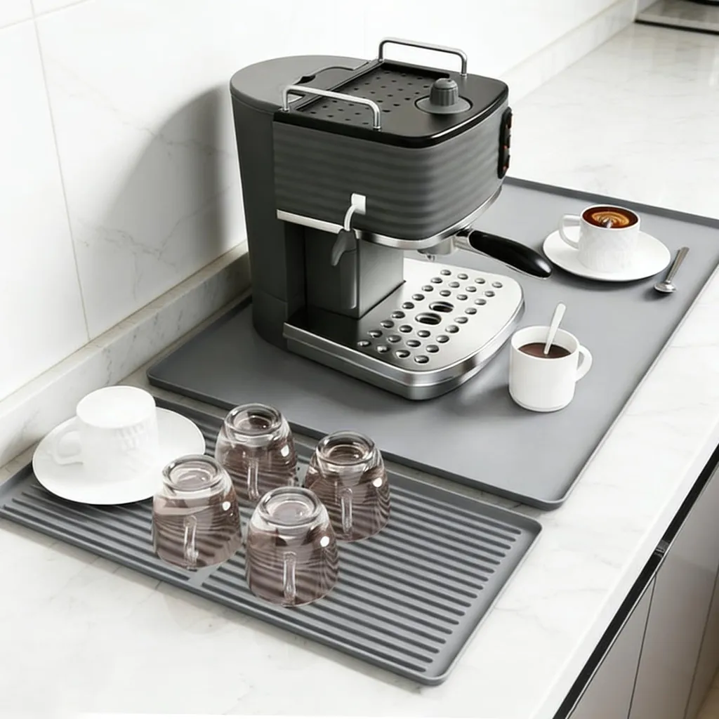 Bac d'égouttage silicone pour cafetière tapis de cuisine 2-en-1