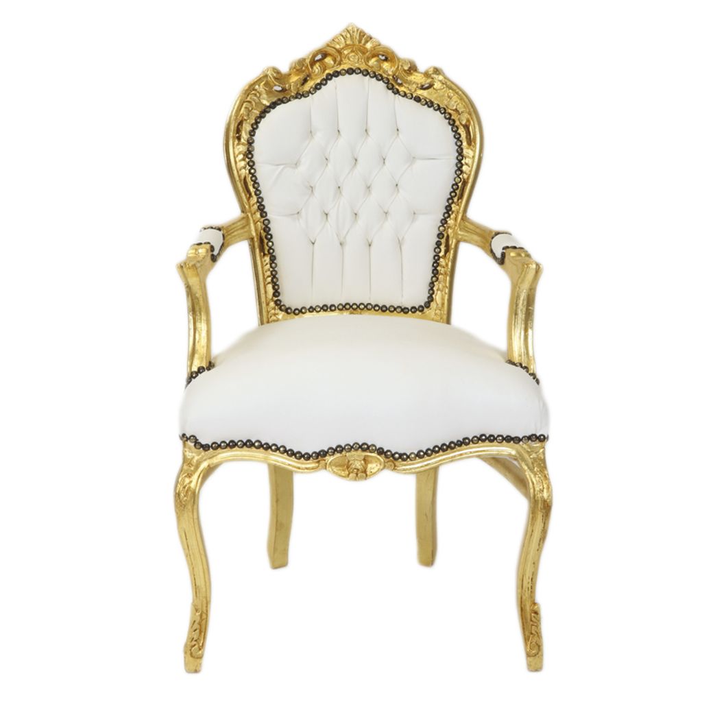 barock stuhl barockstuhl weiß gold kunstleder antik retro style luxus deko  design lounge top
