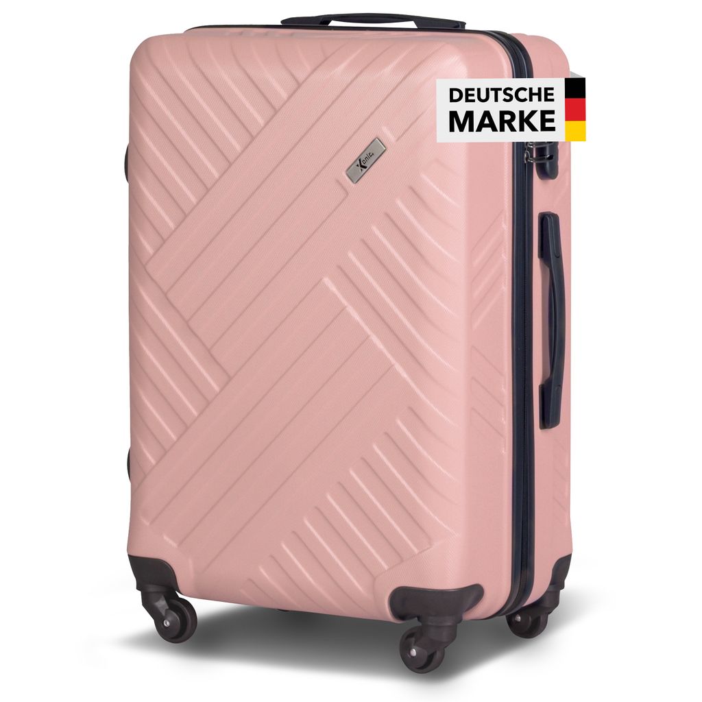 Xonic Design Reisekoffer mit Rollen 360° - ABS Hartschalen-Koffer Trolley mit Zahlenschloss in Handgepäck M-L-XL-Set (Pastell Rosa, L)