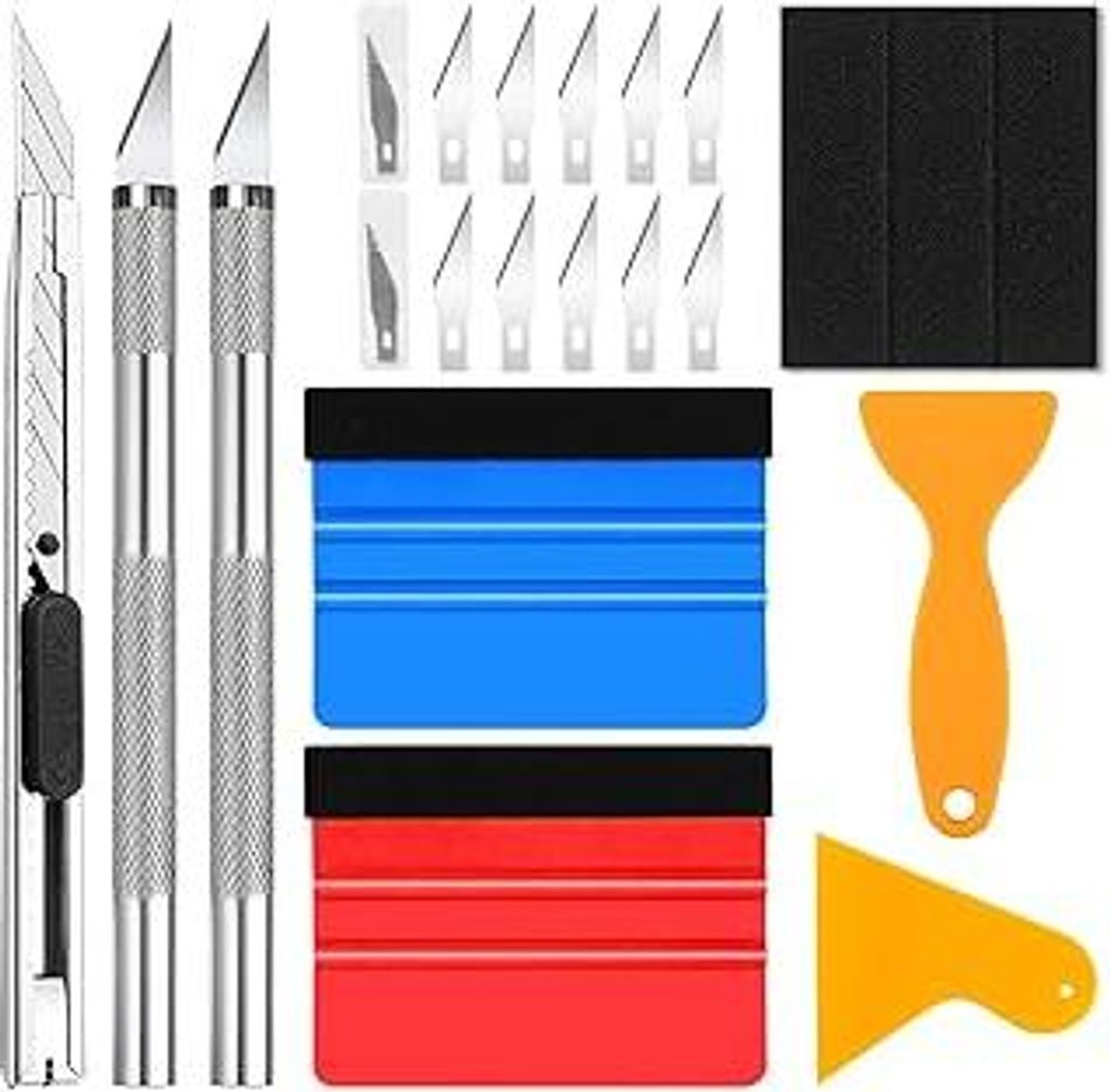 Hengxinchen 19 Stück Rakel für Folie,Folierungs Werkzeug Kit,Rakel Set für Tönungsfolie Auto,Folierungs Werkzeug Set für Wrap Auto,2 Filzrakel...