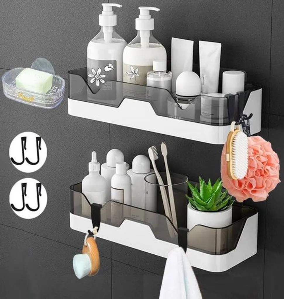 Organiseur de douche sans percer, lot de 2 étagères inox anti-corrosion