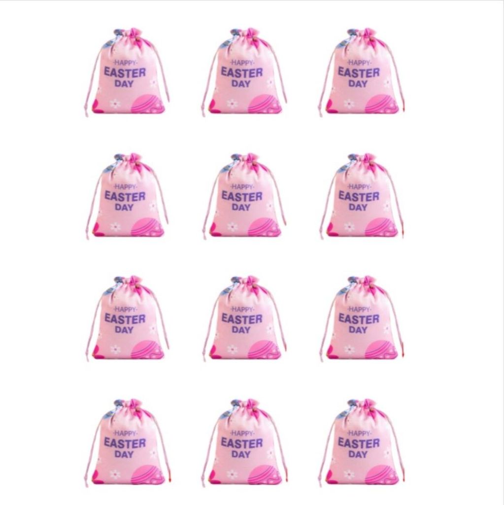 INF Ostern Süßigkeit Beutel 12er Pack - Satin Seide Kordelzug Geschenkbeutel Rosa