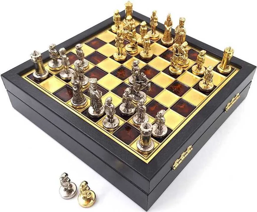 Jeu d'échecs de collection en métal 20cm pour bureau et décoration