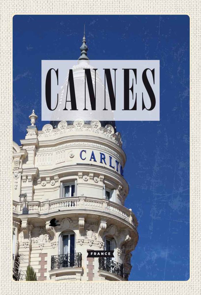 vianmo Holzschild 30x20 cm Cannes France Carlton Hotel Bildmotiv Reisemotiv Abenteuer Reisen