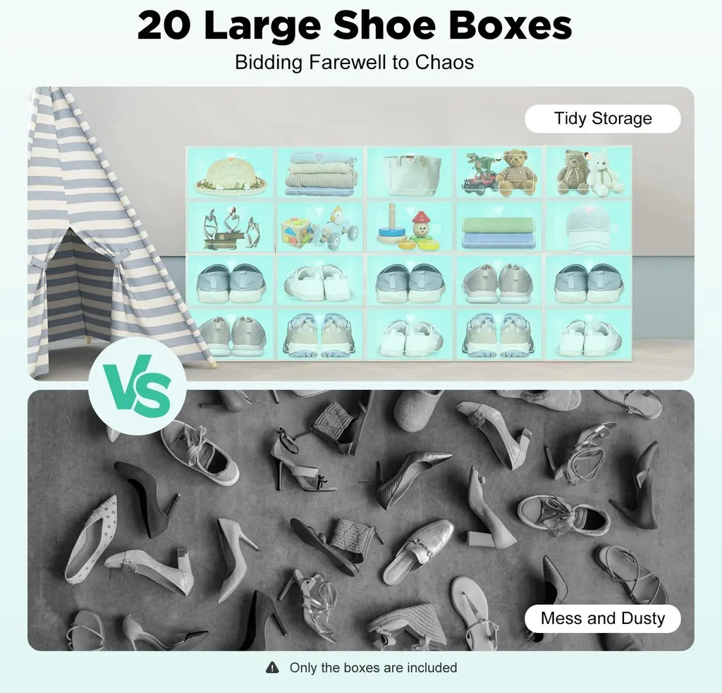 Lot de 20 boîtes à chaussures empilables grand format en plastique vert - 12