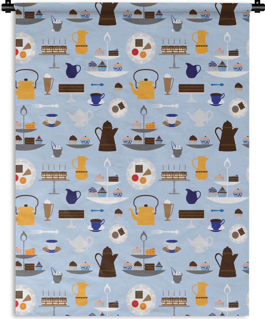 MuchoWow Wandteppich Wandbehang Muster - Törtchen - Teekanne - Tee 120x160 cm Tapisserie Dekoration Wandtuch - Wohnzimmer - Moderne