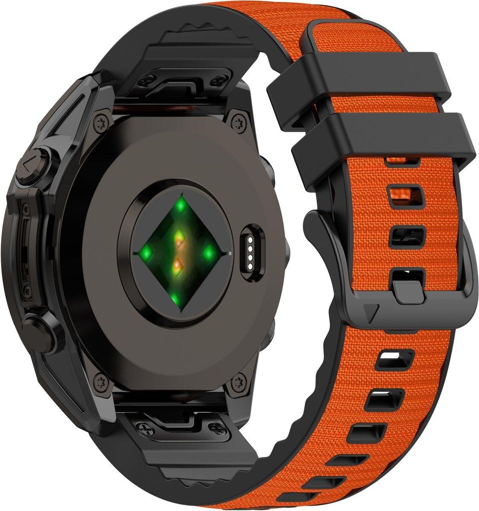 FFO2World Silikon-Nylon-Hybridarmband für Garmin Fenix 5x–8, Enduro 1–3 – QuickFit 26 mm – Komfortabel, langlebig – Orange