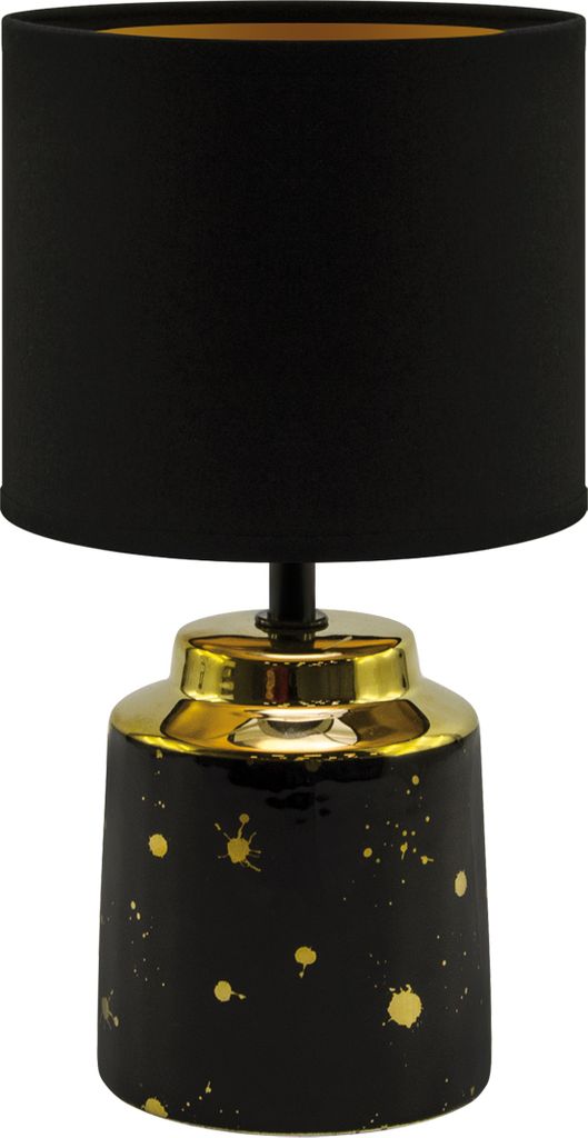 Tischlampe Stoff Keramik E14 29 cm in Schwarz Gold rund Modern Keramiklampe