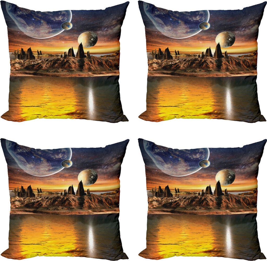 ABAKUHAUS Fantasie Kissenbezug Set (4 Stück), Planet Sci Fi Fantasie-Kunst, Moderner Doppelseitiger Digitaldruck, 50 cm x 50 cm, Mehrfarbig