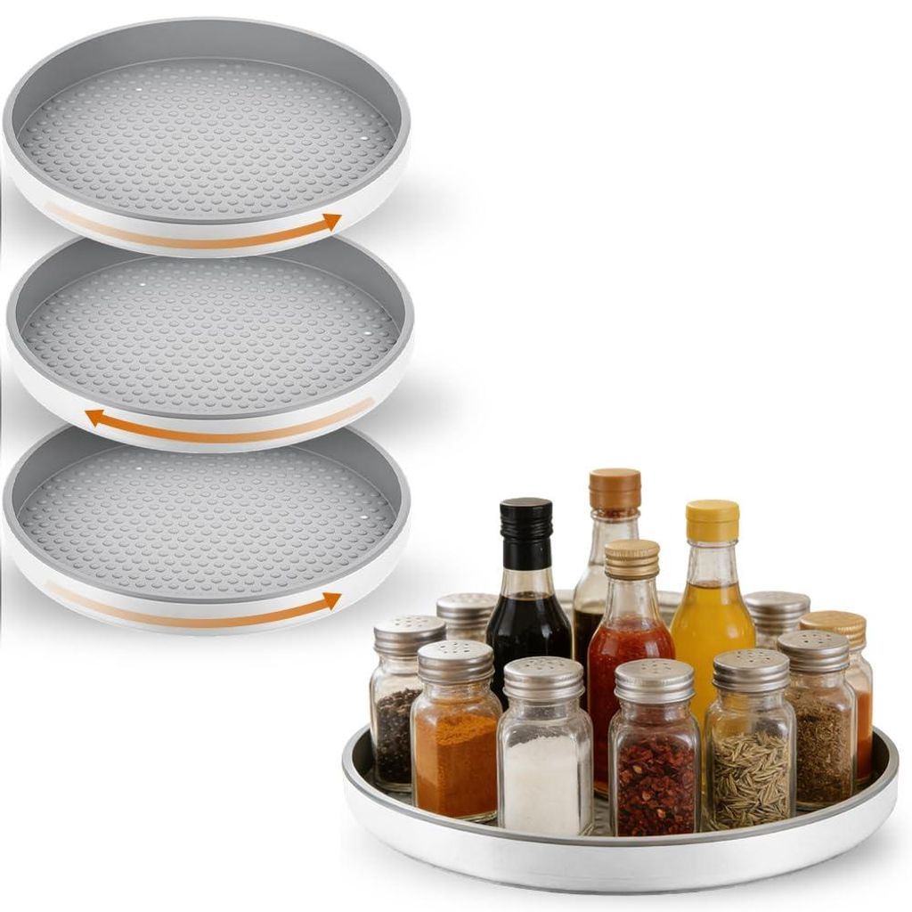 Set mit 4 drehbaren Kühlschrank-Organizern, 25 cm drehbares Tablett (Lazy Susan) für Küche und Schränke, 360° drehbares Gewürzregal und Kühl...