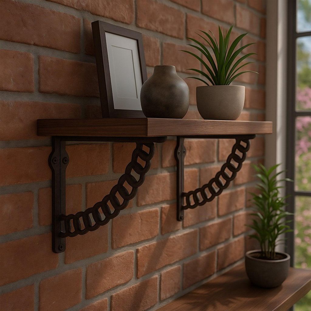 Antike Regalhalterungen aus Gusseisen, Kettendesign, 2er-Set
