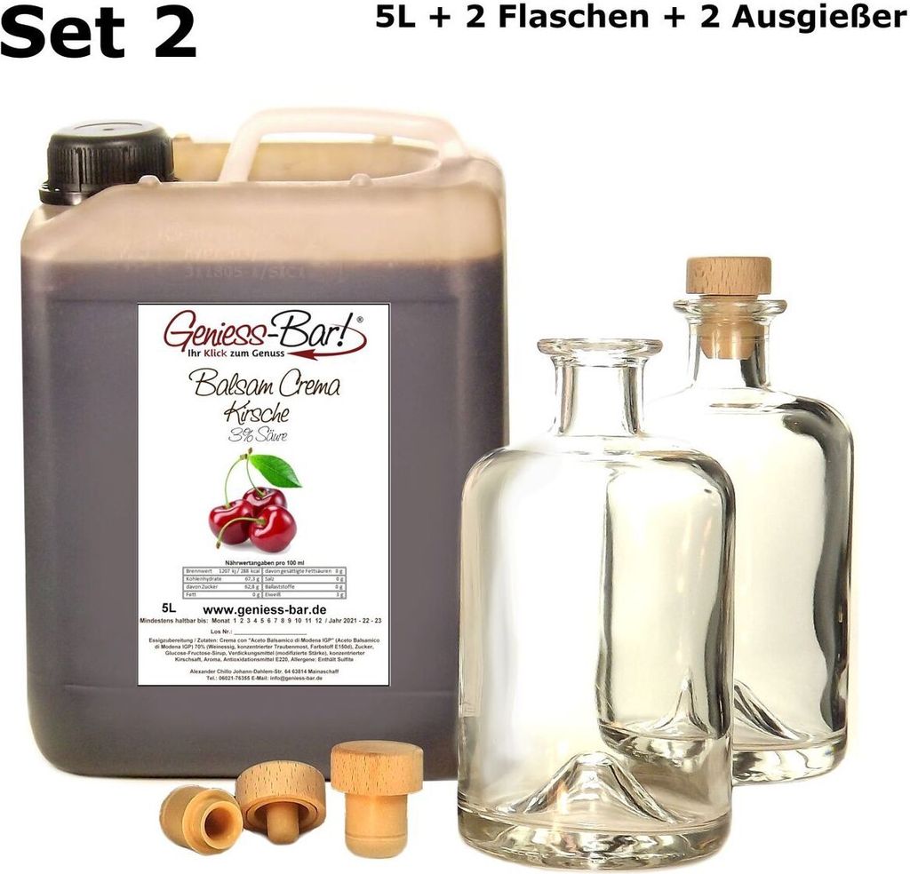 Balsamico Creme Kirsch 5L + 2 Flaschen & Ausgießer Mit orig. Crema di Aceto Balsamico di Modena IGP.