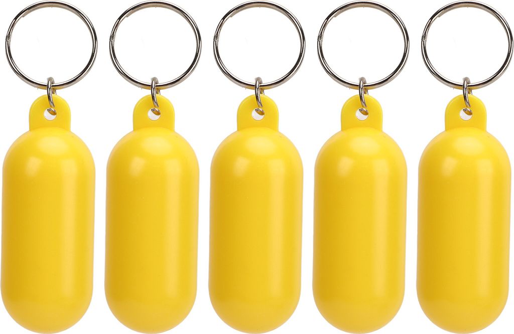 5x schwimmender Schlüsselanhänger | kapselförmig, gelb, aus ABS – für Boot, Angeln, Kajak, Surfen, Segeln & Wassersport