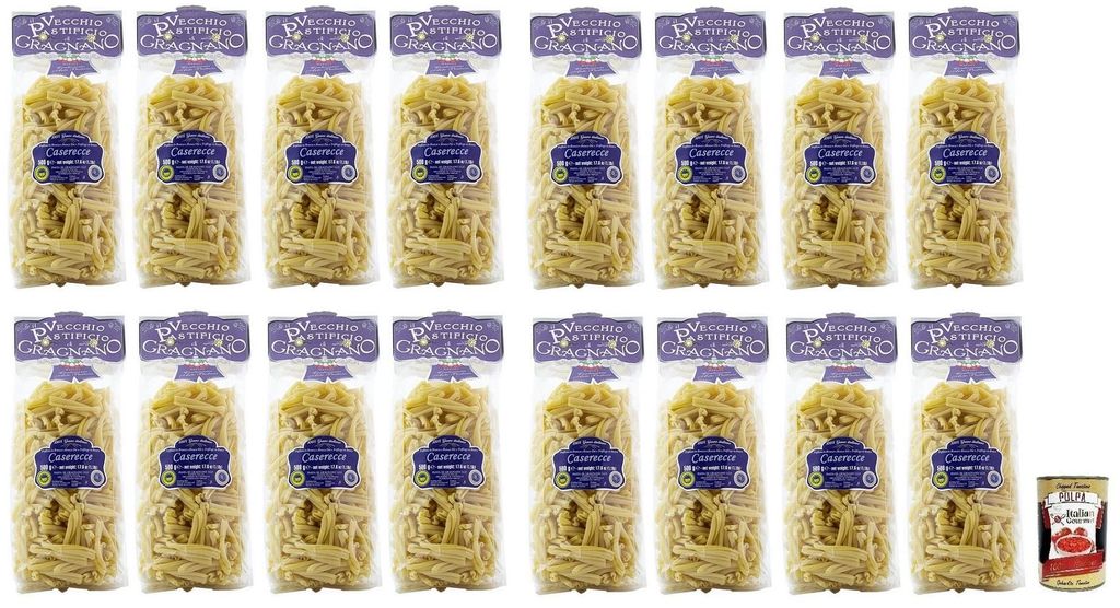 16x Il Vecchio Pastificio di Gragnano Pasta Caserecce,Gragnano IGP-Nudeln aus Hartweizengrieß von höchster Qualität 500g + Italian Gourmet Polpa...