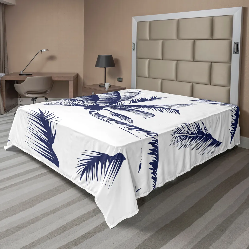 Drap plat anti-plis indigo pour un lit toujours élégant motif cocotier