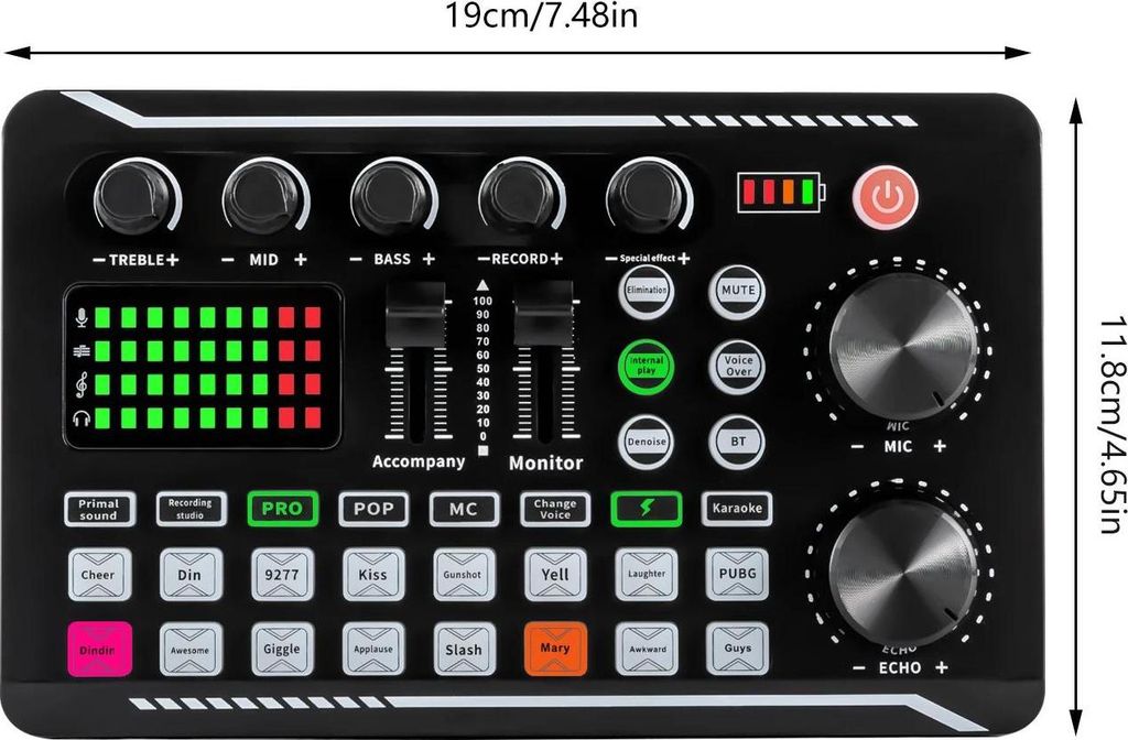 Professionelle Soundkarte für Livestreaming - Externes USB/Type‐C Audio-Interface - Bluetooth - 12 Soundeffekte - 1200 mAh Akku - PC & Smartphon...