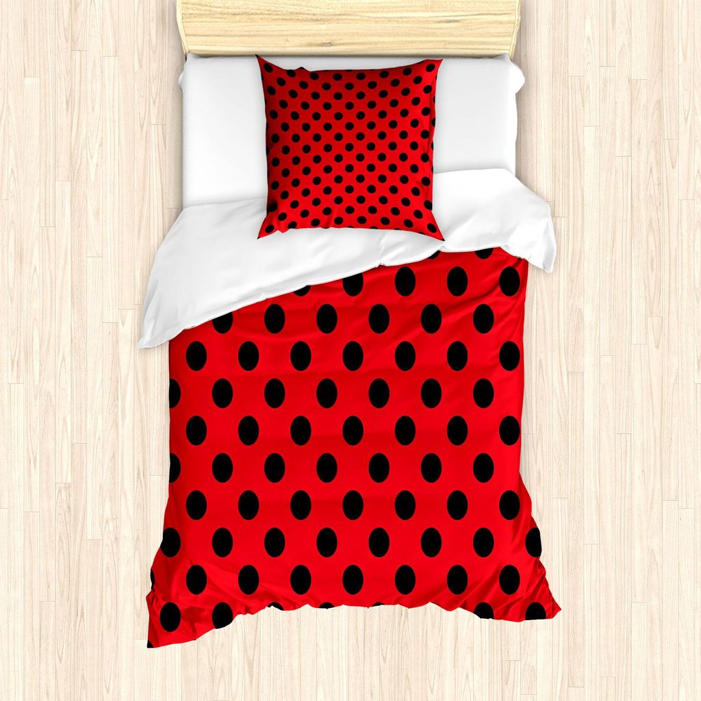 ABAKUHAUS Rot und Schwarz Bettbezug Set, Retro Vintage Pop-Art-Thema alte 60er Jahre 50er Rocker inspiriert mutige Polka Dots Bild, 135 x 200 cm + ...