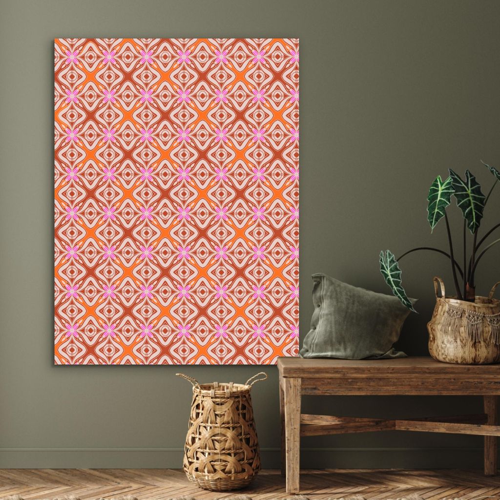 MuchoWow Wanddekoration Metall Metallbild Wandkunst 90x120 cm Muster - Formen - Rosa - Orange - Rot MuchoWow Aluminium Gemälde - Industrial