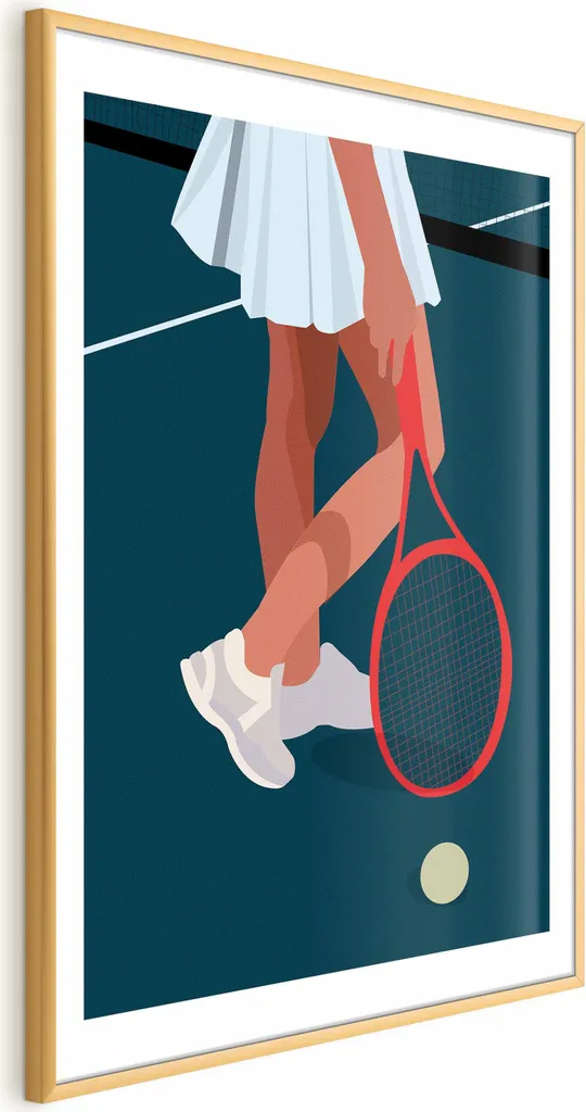 Poster di tennista 60x90 cm con cornice dorata con margine