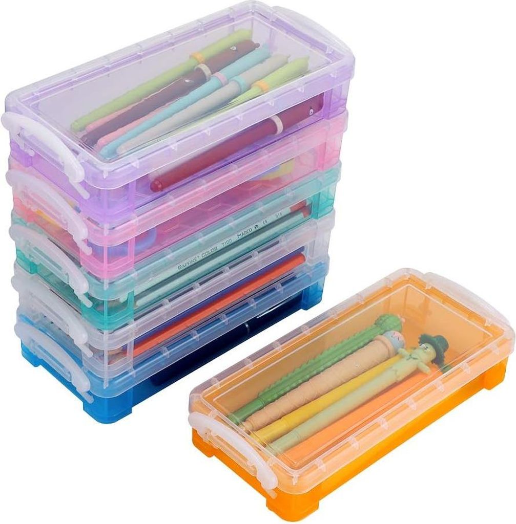 6 Farben stapelbare durchsichtige Bleistiftboxen - multifunktionale Aufbewahrungsbox Halter durchsichtiger Kunststoff Organizer Büro Haushaltscont...