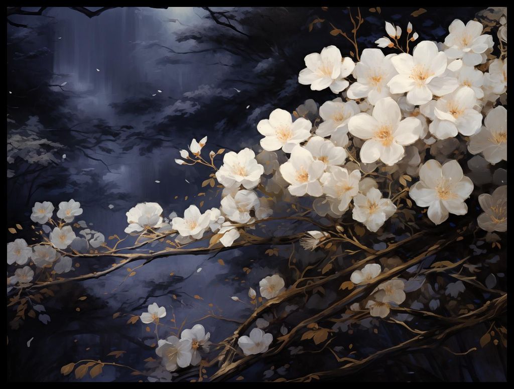 Poster 80x60cm Weiße Blumen im Garten