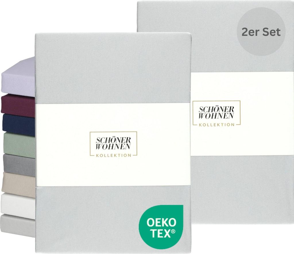 SCHÖNER WOHNEN-Kollektion Spannbettlaken BASIC Hellgrau 100 x 200 cm - 2er Set