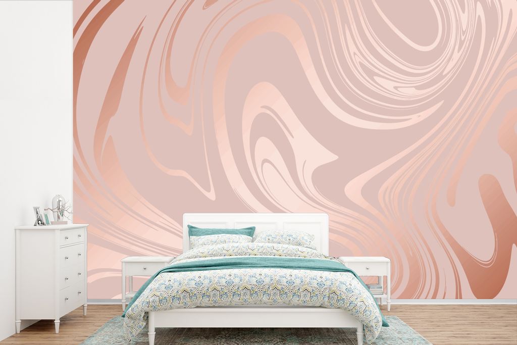 MuchoWow Fototapete für Wohnzimmer oder Schlafzimmer Wandtapete Vinyl Motivtapete Marmor - Roségold - Luxus - 420x280 cm - Zimmer für Kinder