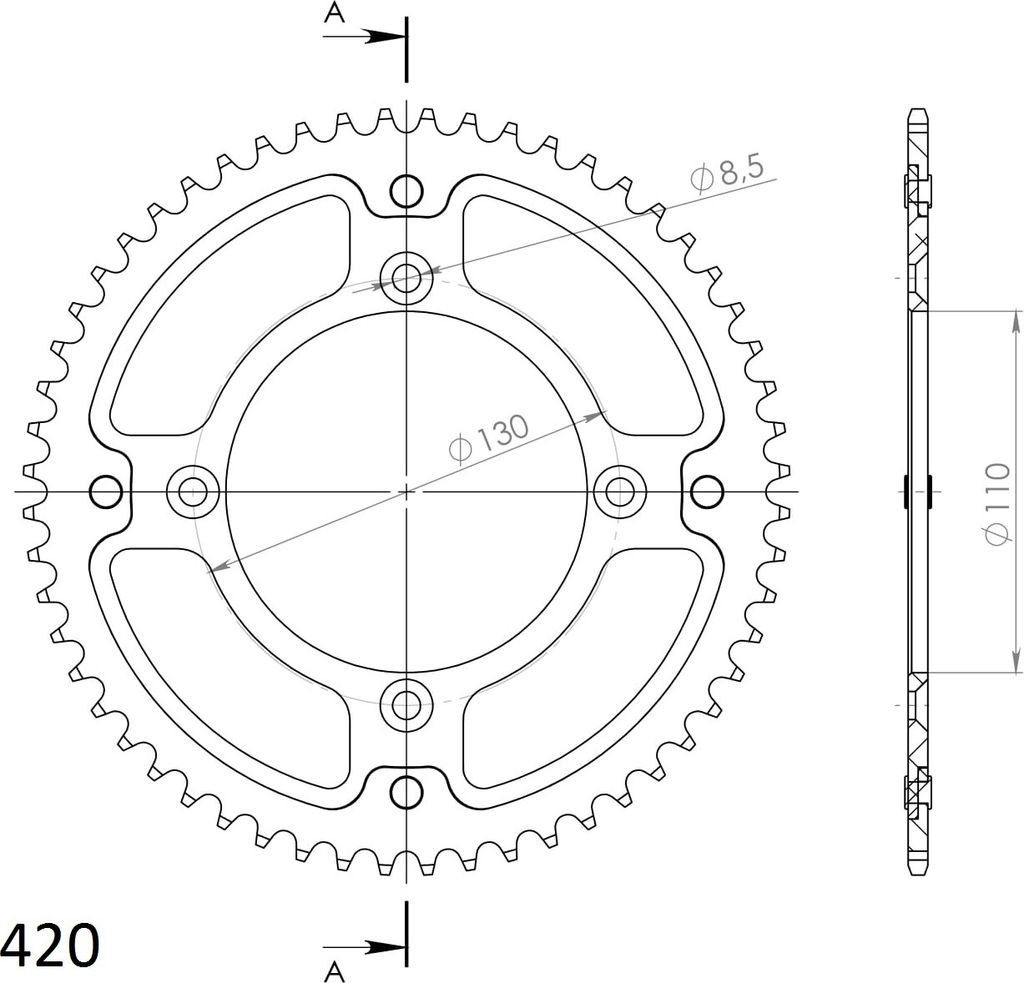 Stealth-Kettenrad Supersprox 420 - 56Z (gold) RST-209:56-GLD|ID 110,0 LK 130,0 4-Loch
